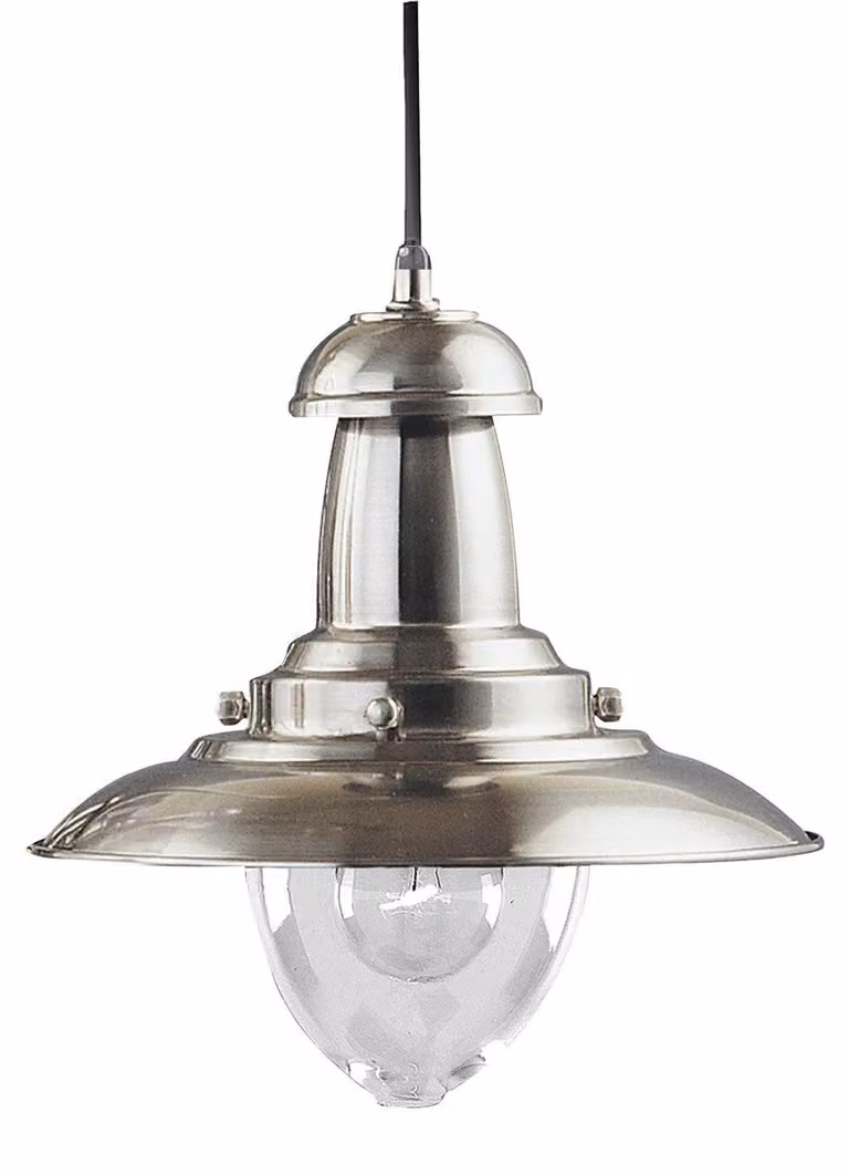Sospensione Rustico-Country Fisher Man Acciaio Argento Vetro 1 Luce E27