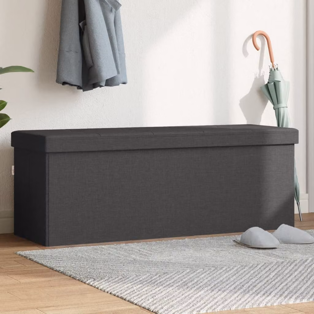 vidaXL Panca Portaoggetti Pieghevole Grigia in Tessuto e Legno L/P/H: 110 x 38 x 38 cm