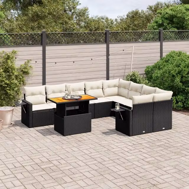 Set Divani da Giardino 10pz con Cuscini in Polyrattan Nero 3271910