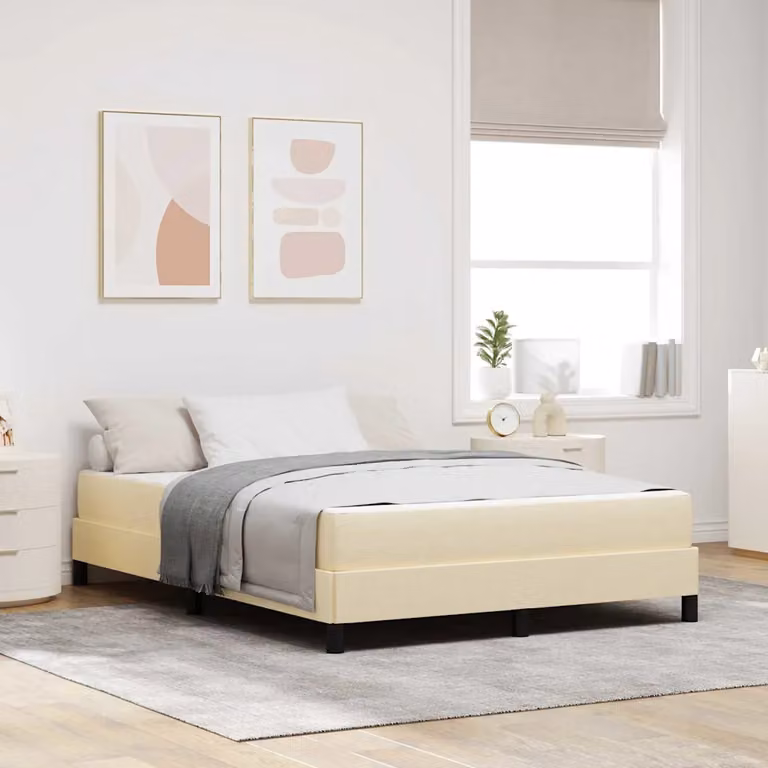 Letto a molle vidaXL in tessuto beige con struttura in legno e metallo L/P/H: 160 x 200 x 28 cm