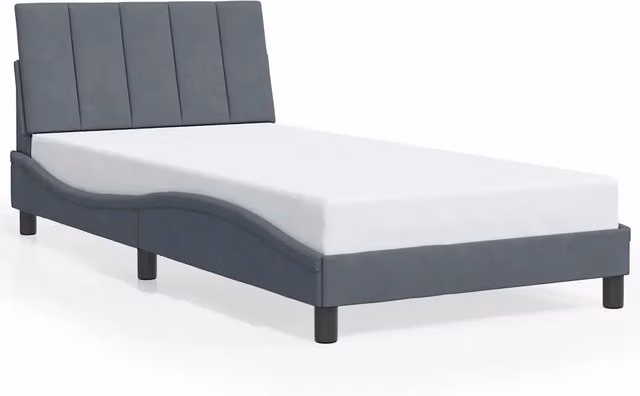 Letto singolo Hanko in velluto grigio scuro con struttura in legno e metallo L/P/H: 100 x 200 cm