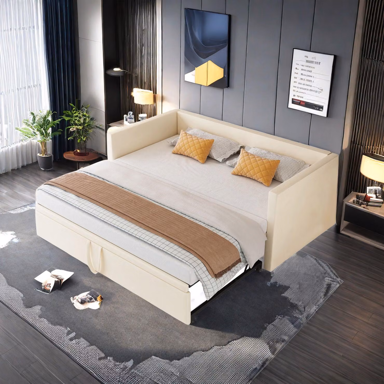 Divano letto estraibile - Divano letto trasformabile in letto - Letto a scomparsa - Divano letto a due posti - Divano letto estendibile - Tessuto