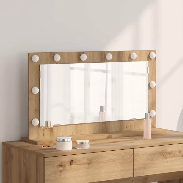 Specchio da Vanità Moderno vidaXL con Luce LED e Alimentazione USB, Colore Marrone, L 80 cm x P 45 cm x H 18 cm