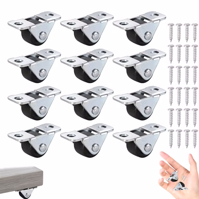 Ruote per mobili, diametro 1,2 cm, mini ruote con piastra superiore in acciaio, set di 12 pezzi per mobili e progetti fai-da-te