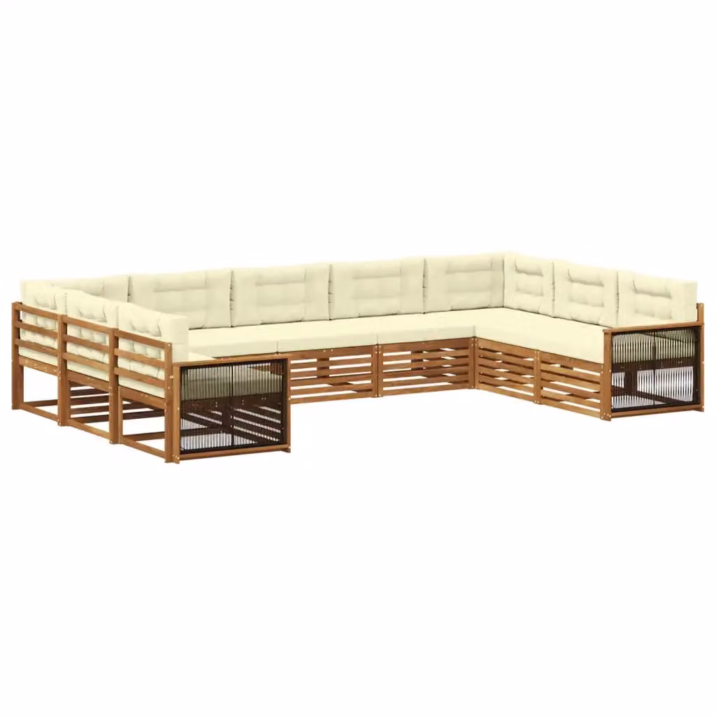 Set di divani da esterno vidaXL in legno di acacia con cuscini, beige e bianco – 2