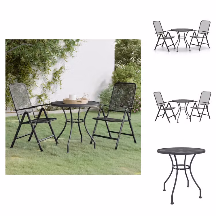 vidaXL Set da pranzo da giardino 3 pezzi in metallo espanso antracite - Set di mobili da giardino