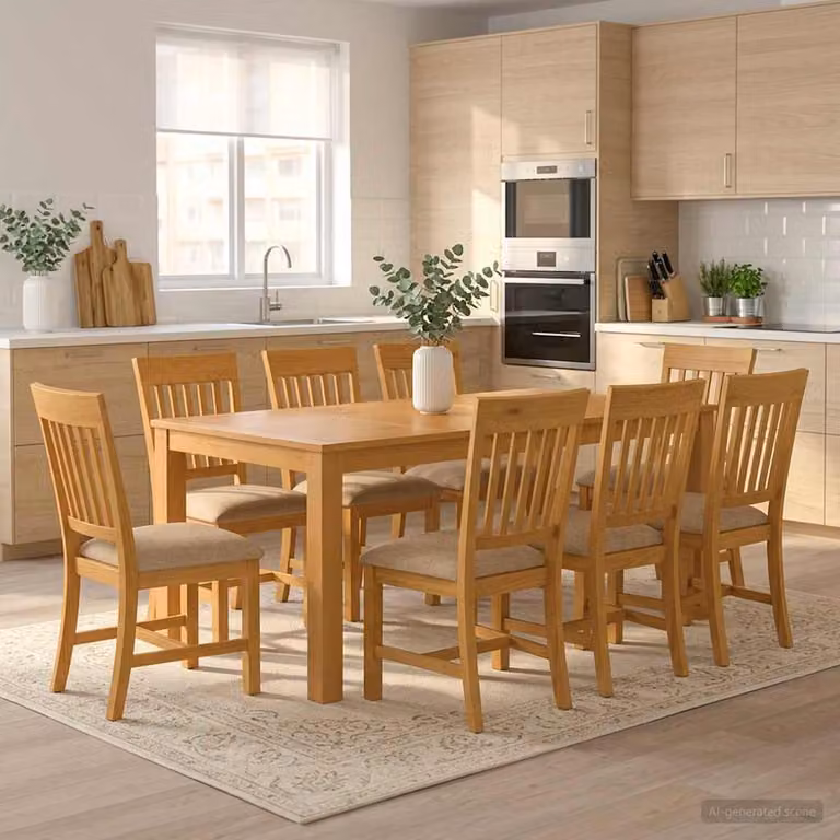 Set da pranzo moderno vidaXL in legno di quercia beige composto da 9 pezzi