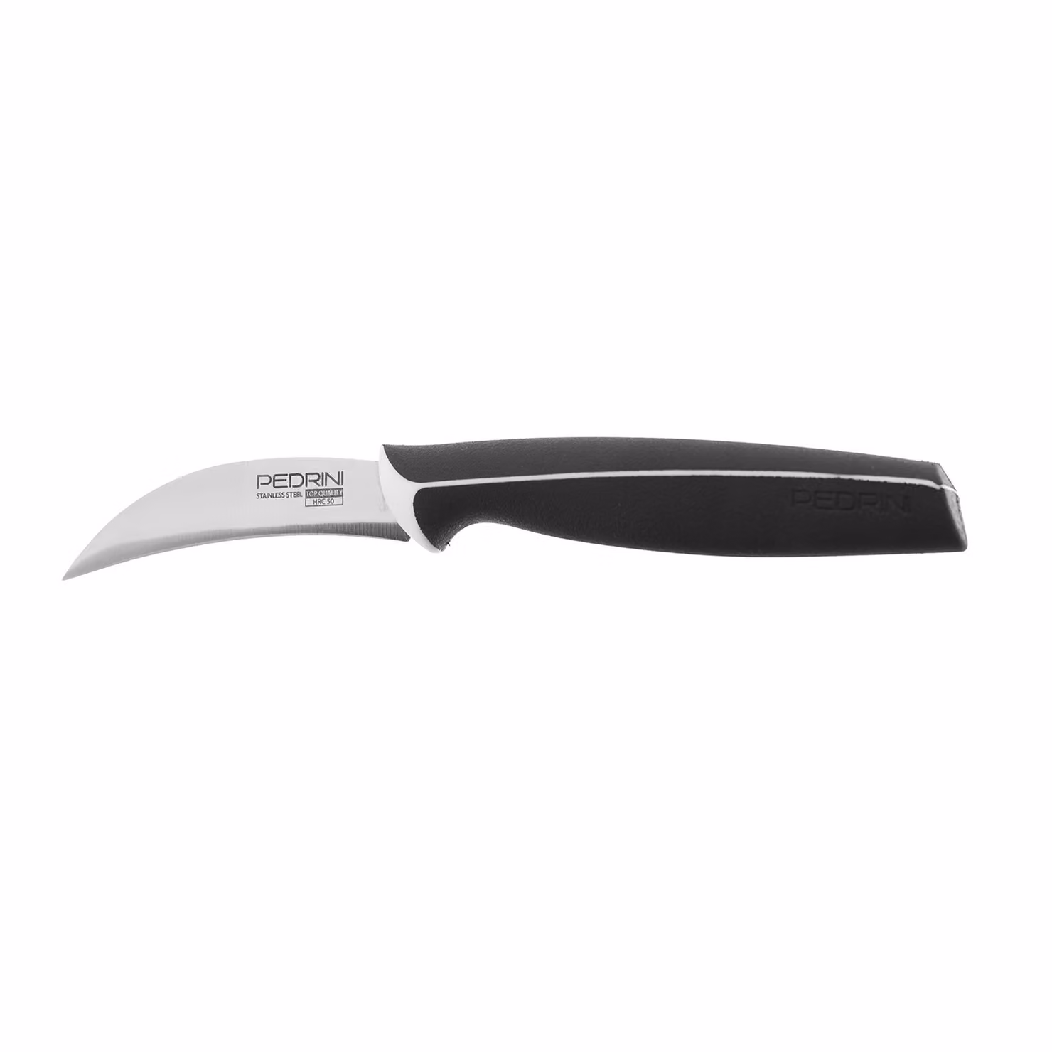 Coltello sbucciatore Pedrini Master in acciaio inossidabile nero con base antiscivolo, lama 8 cm – 2