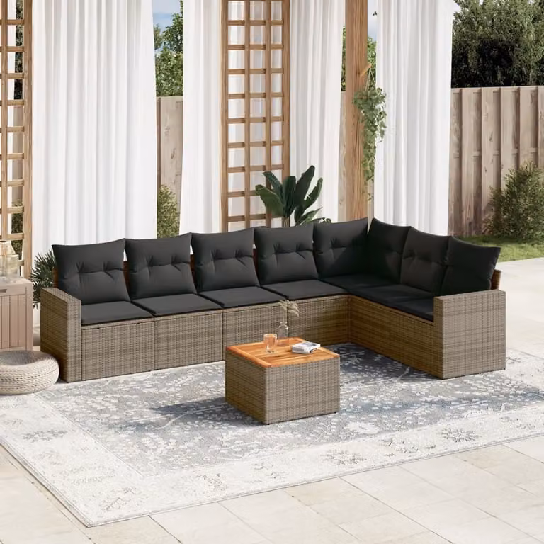 Maison Exclusive - Set da giardino 8 pezzi con cuscini grigio in polyrattan
