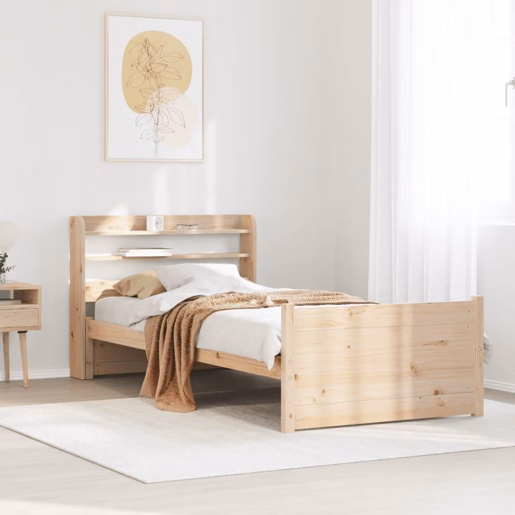 vidaXL Giroletto con Testiera in Legno Massello di Pino Marrone, L/P/H: 90 x 200 cm