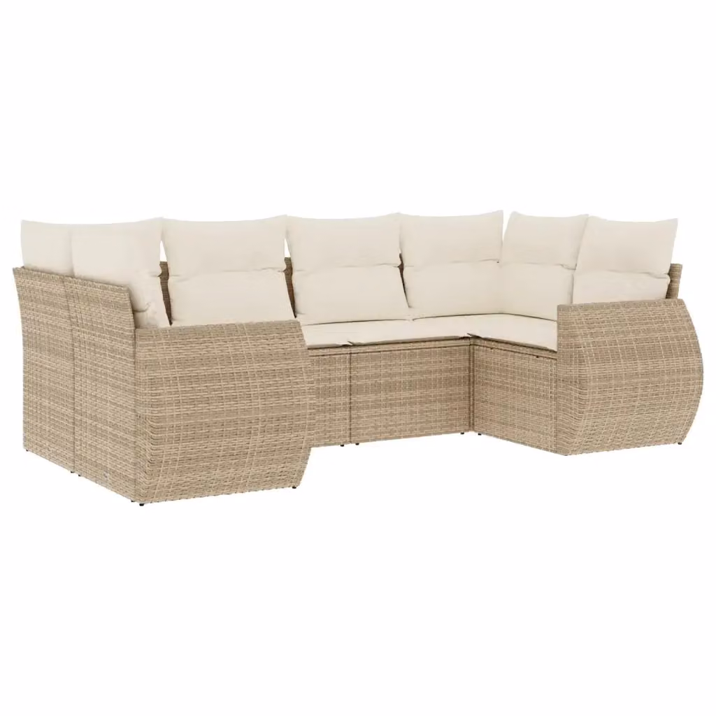 vidaXL Set Divano da Giardino a L 6 pz con Cuscini Beige e Struttura in Metallo e Polyrattan – 2