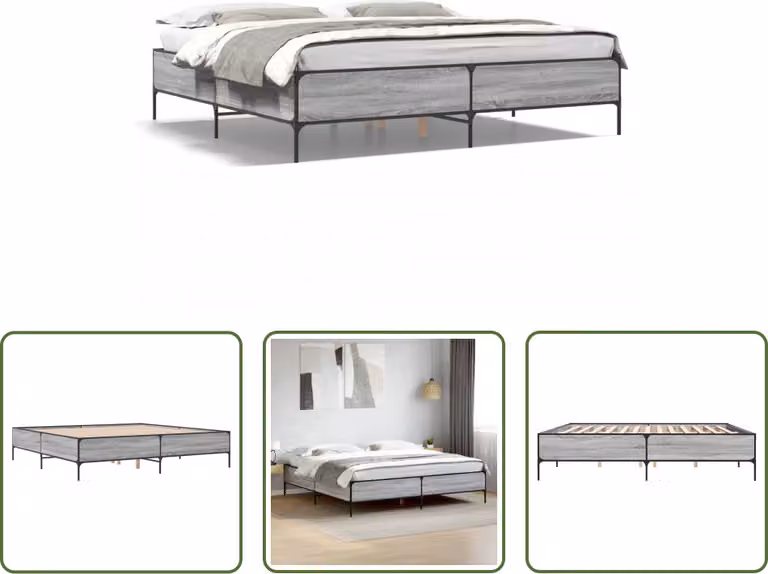 The Living Store Struttura letto grigio Sonoma 180x200 cm in legno e metallo