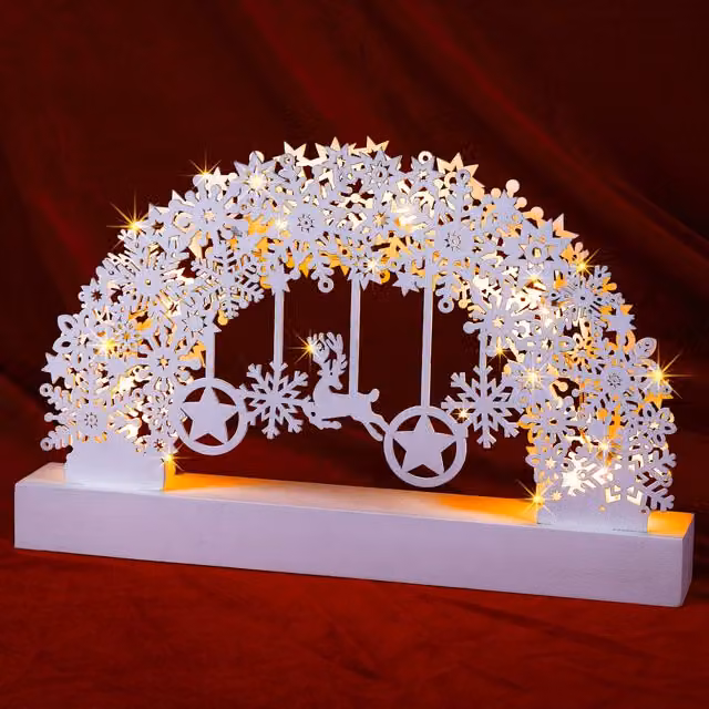 Arco natalizio Monzana in legno con fiocco di neve bianco e decorazioni a stella per tavolo – 1