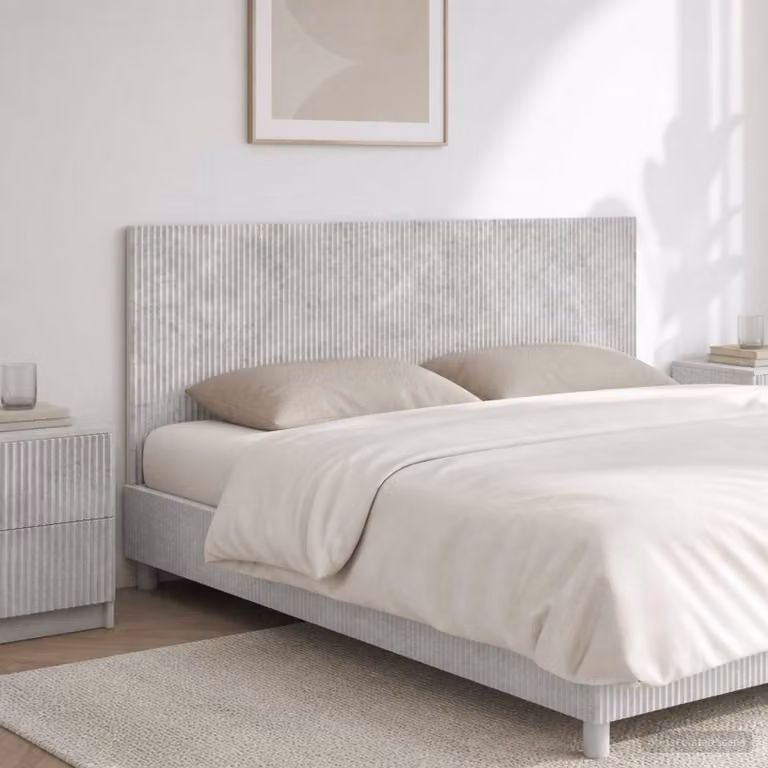 Testiera da muro vidaXL ARNHEM in legno ingegnerizzato e tessuto, Grigio, L: 160 cm, H: 50 cm, P: 13,4 cm