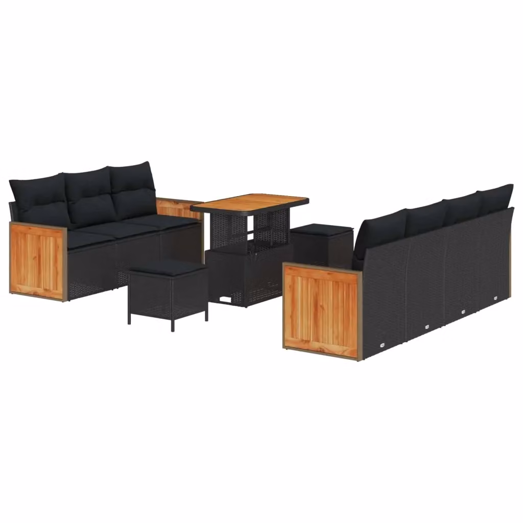 Set Divano da Giardino Moderno vidaXL in Rattan e Legno di Acacia Nero 10 Pezzi – 2