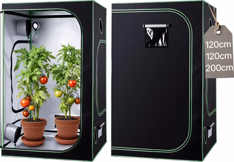 Tenda da coltivazione - Growbox 120x120x200 cm - Tessuto 600D - Mylar altamente riflettente - Finestra di osservazione - Vaschetta di fondo - Cerniera - Per piante da interno