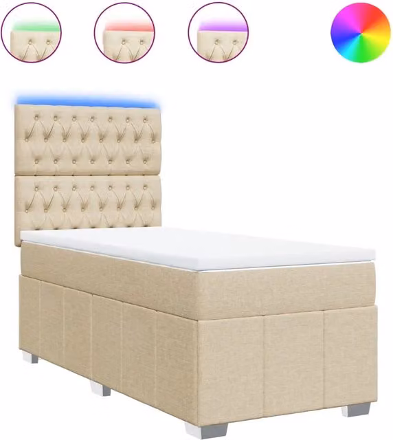 Letto singolo | Letto per adulti | Giroletto a Molle con Materasso Crema 90x200 cm inTessuto