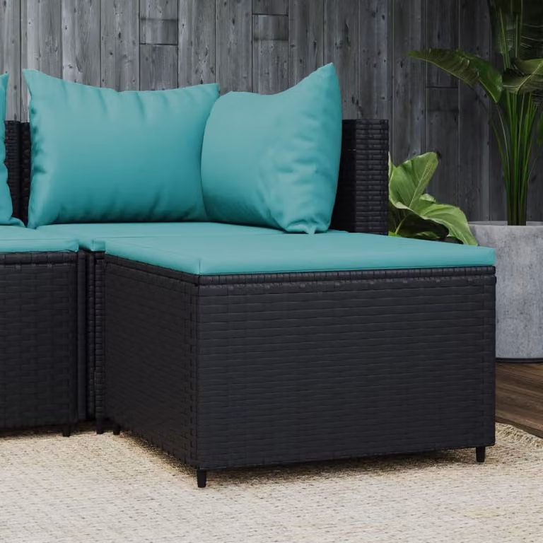vidaXL Poggiapiedi da Giardino in Polyrattan Nero con Cuscini