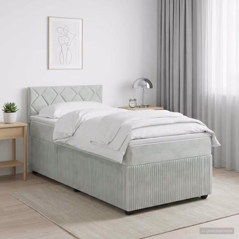Letto box spring con materasso ibrido vidaXL in tessuto Grigio Chiaro L/P/H: 100 x 200 cm