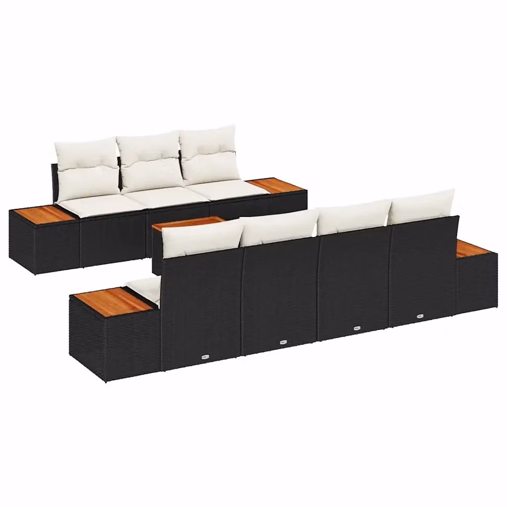 Set Divano da Giardino vidaXL 8 Pezzi in Polyrattan Nero con Cuscini e Tavolino – 2