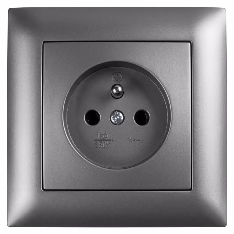 Presa Singola Con Messa A Terra Toolight Jnh001-G + Cornice Grey