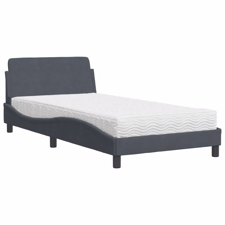 Letto con Materasso Dover Grigio Scuro 100x200 cm in Velluto