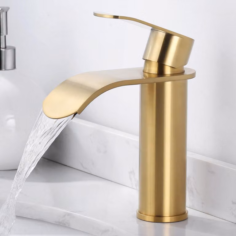 Rubinetto da bagno con erogatore a cascata, in acciaio inossidabile, finitura dorata
