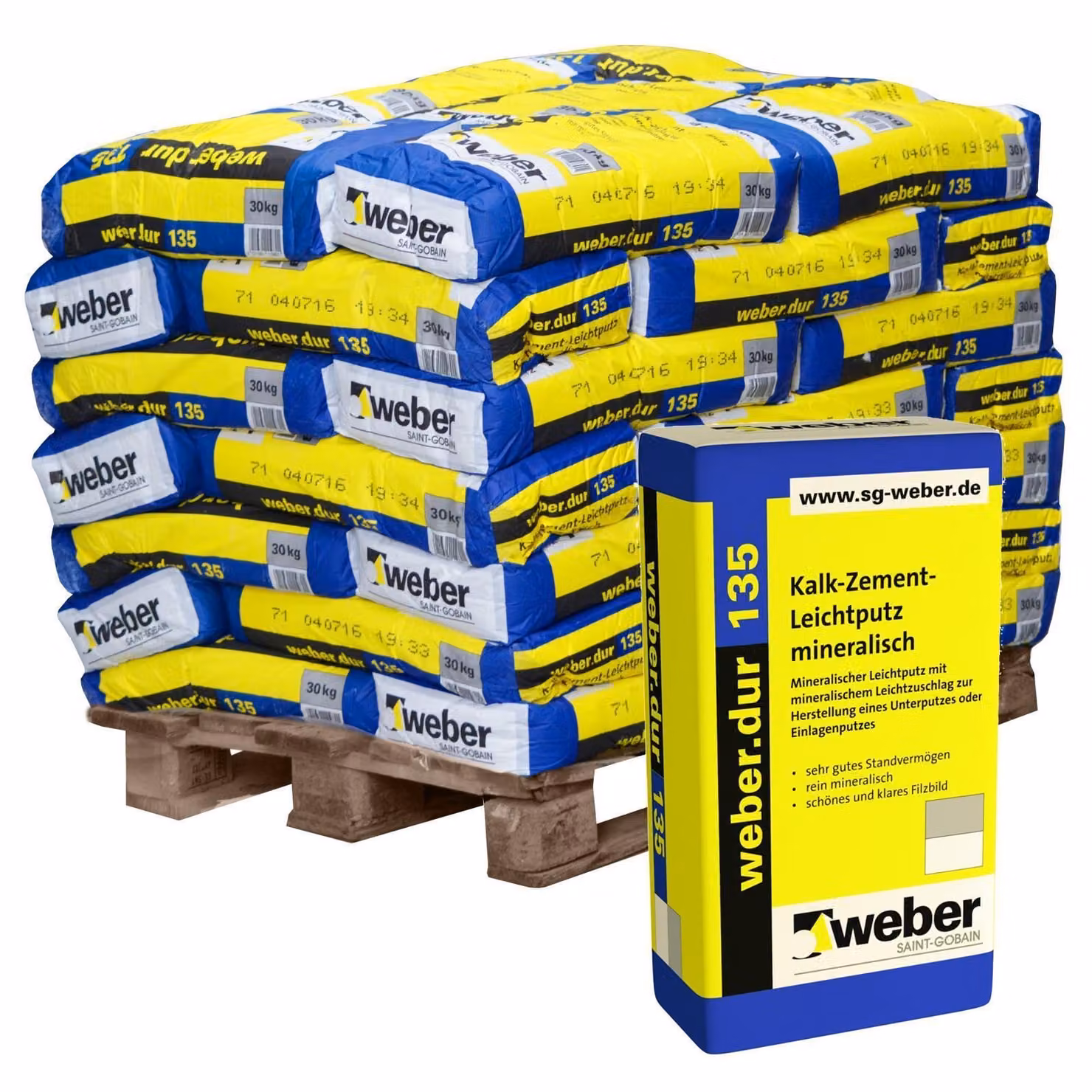 42x weber.dur 135 Kalk-Zement Leichtputz 30kg naturgrau