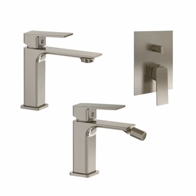 Set miscelatori: lavabo bidet senza scarico e incasso doccia c/deviatore nickel spazzolato | Ingrid