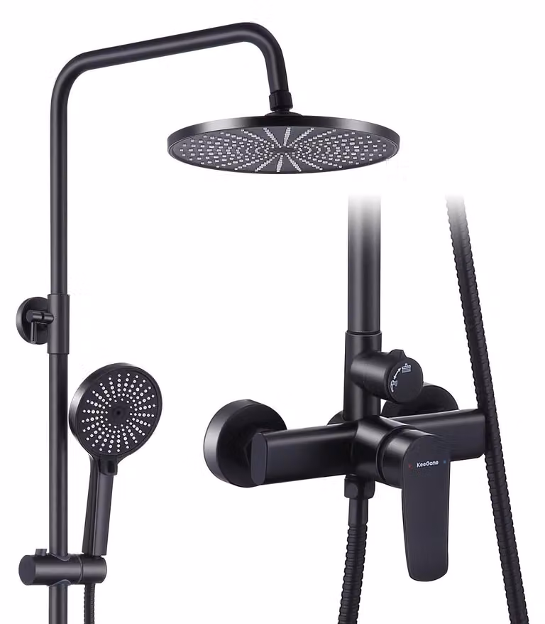 Sistema doccia con miscelatore - Altezza regolabile - Doccia a pioggia rotonda da 26 cm