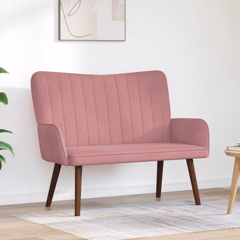 Divano a 2 posti vidaXL in velluto rosa, design moderno e lineare, L: 115 cm, P: 61 cm, H: 87 cm