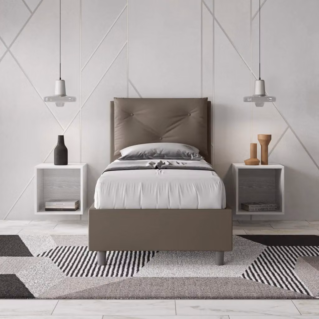Letto Singolo Appia GIORDANOSHOP con Contenitore a Alzata e Struttura Imbottita Beige L: 95 cm, P: 222 cm, H: 110 cm – 2
