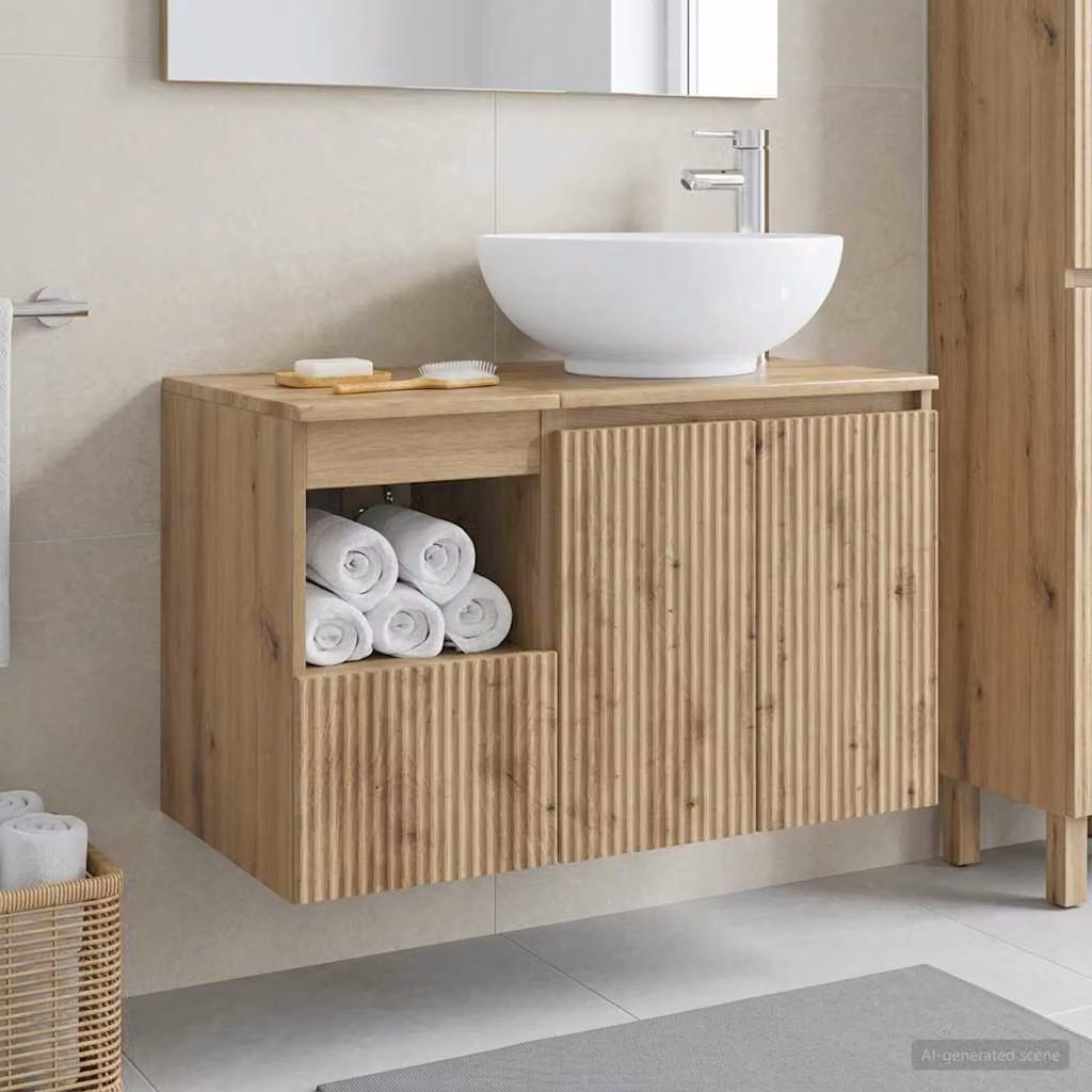 Set di mobili per il bagno vidaXL composto da mobile lavabo e pensile in legno rovere marrone con finitura opaca L/P/H: 80,0 x 44,5 x 49,5 cm e L/P/H: 36,7 x 44,5 x 49,5 cm