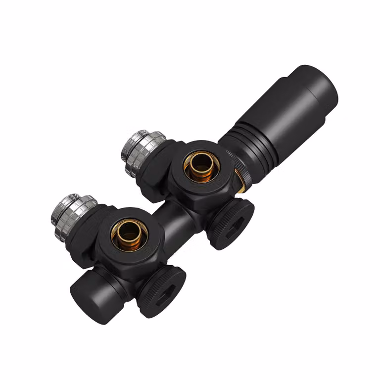 Set multiblocco di termostati per radiatori EMKE Raccordo con termostato per radiatori diritti φ16xG1/2" e φ15xG1/2" nero