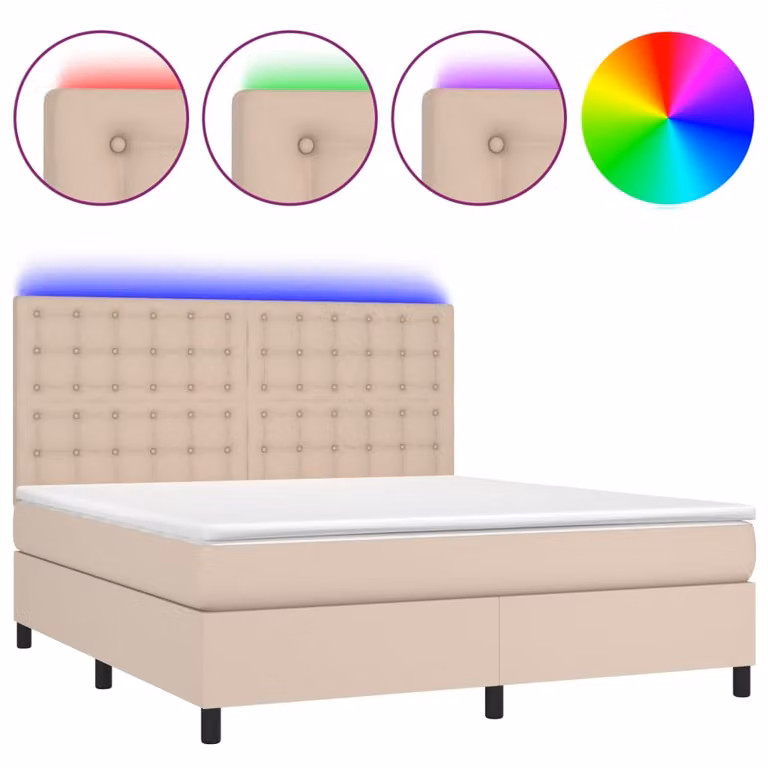 Letto a molle con materasso e LED cappuccino-marrone 180x200cm