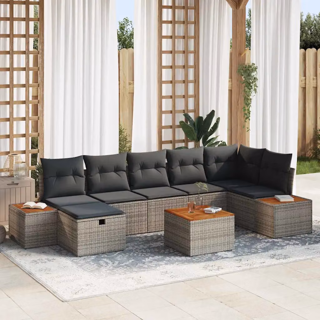 Set Divano da Giardino a L vidaXL 8 Pezzi Grigio con Cuscini e Tavolino in Polyrattan e Acciaio – 1