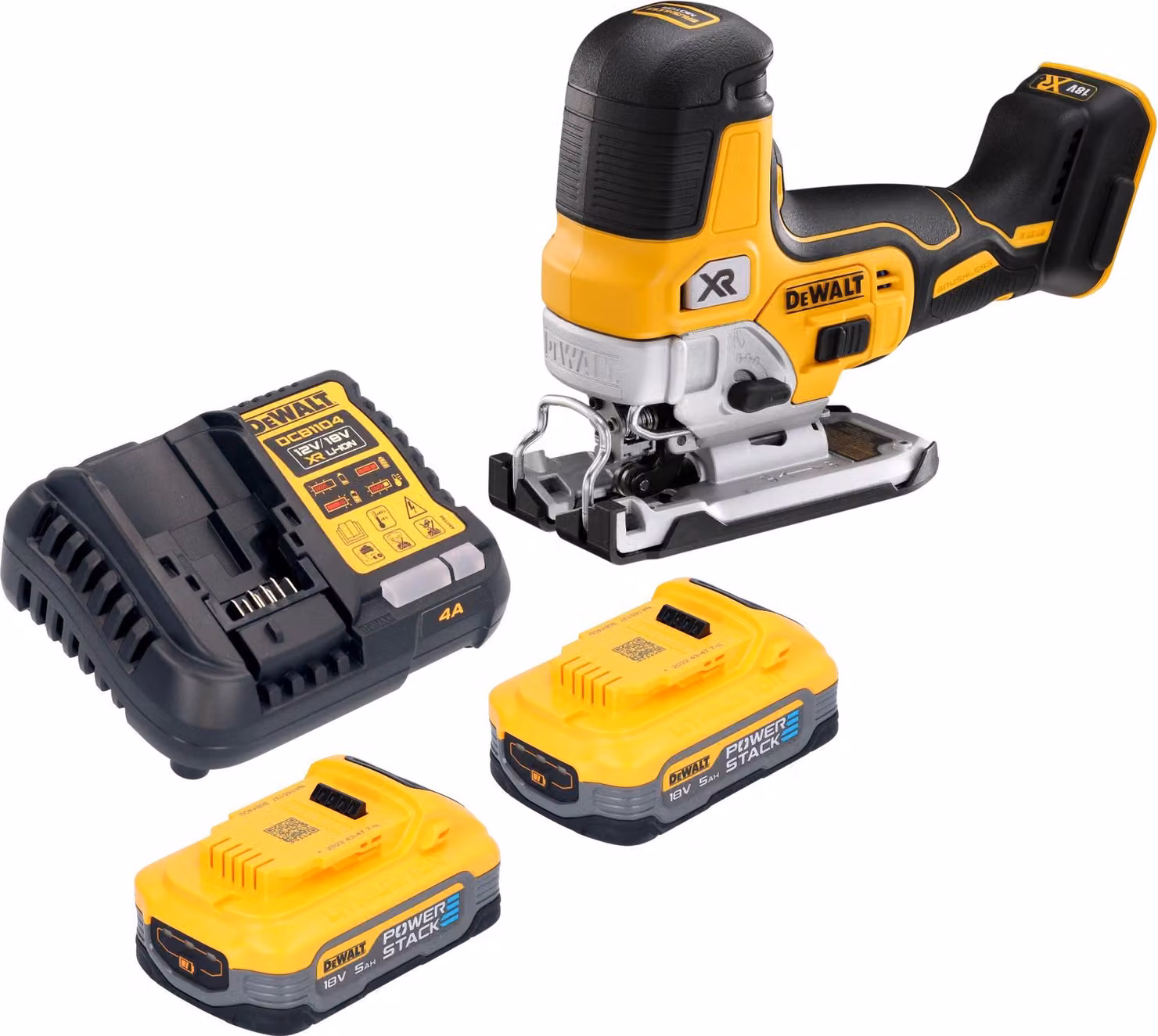 Seghetto alternativo a batteria DeWalt DCS 335 H2 18 V 135 mm Brushless + 2 batterie Powerstack da 5,0 Ah + caricabatterie