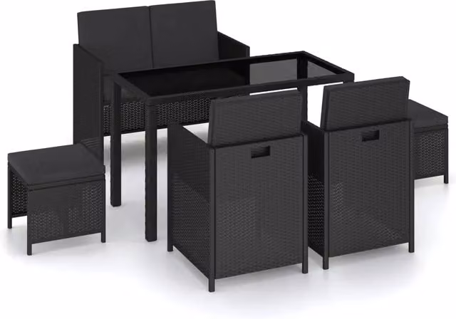 Set da pranzo da giardino a 6 pezzi con cuscini in polyrattan nero 02_0014802