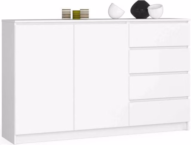 Cassettiera AKORD K013 Cassettiera Bianca 160 cm 2 ante 4 cassetti 160x40x99 cm
