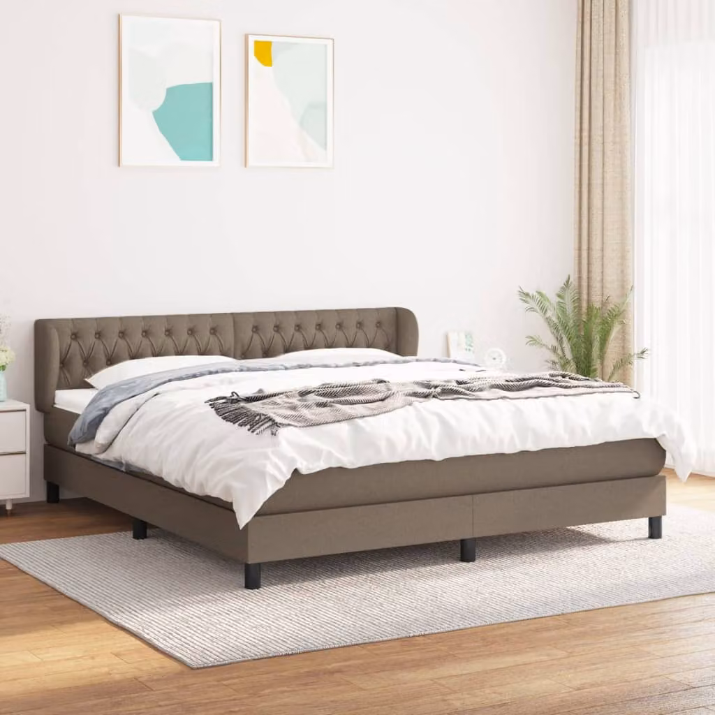 The Living Store Letto a molle con materasso Taupe 180x200 cm in tessuto