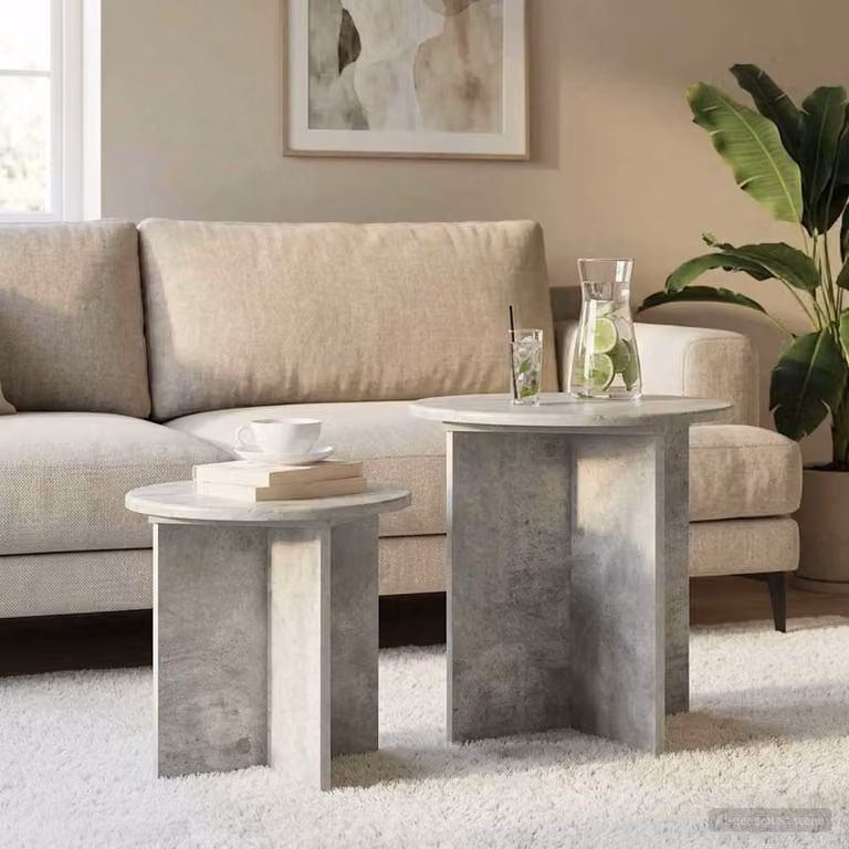 Set di 2 tavolini rotondi vidaXL in stile moderno, colore grigio cemento, Ø 45 cm