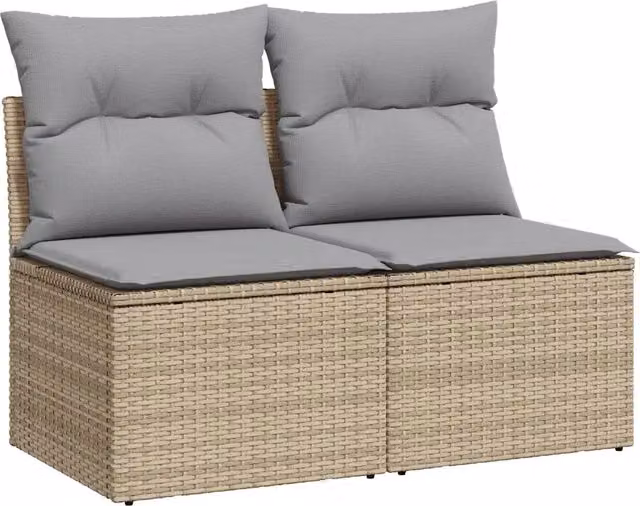 Set Divano da Giardino 2 pz | Set Salotto da Giardino con Cuscini Beige Polyrattan Acacia