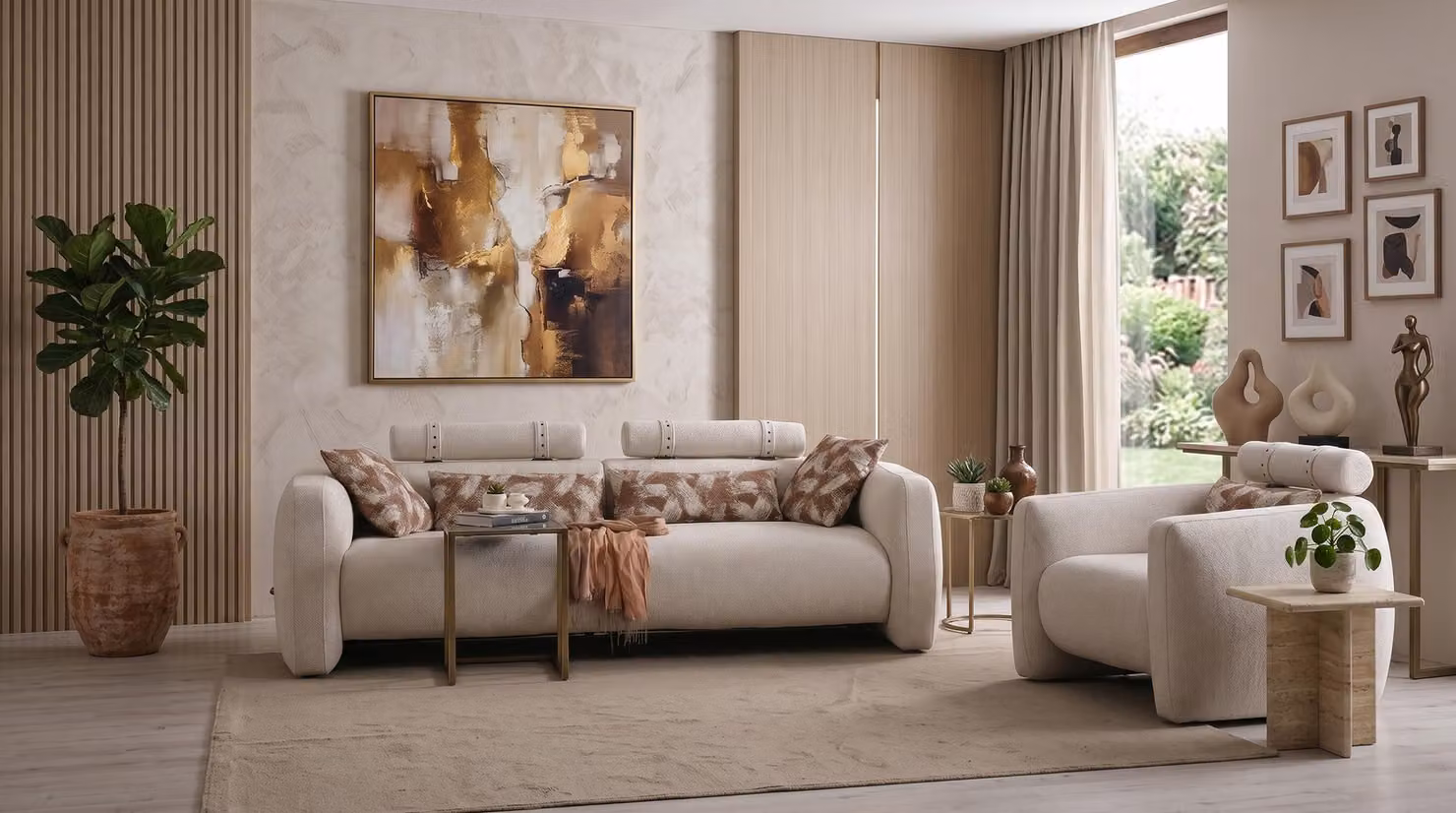 Wohnzimmer Set 3 Sitzer Sofa Sessel Elegant Harmonisch Fein