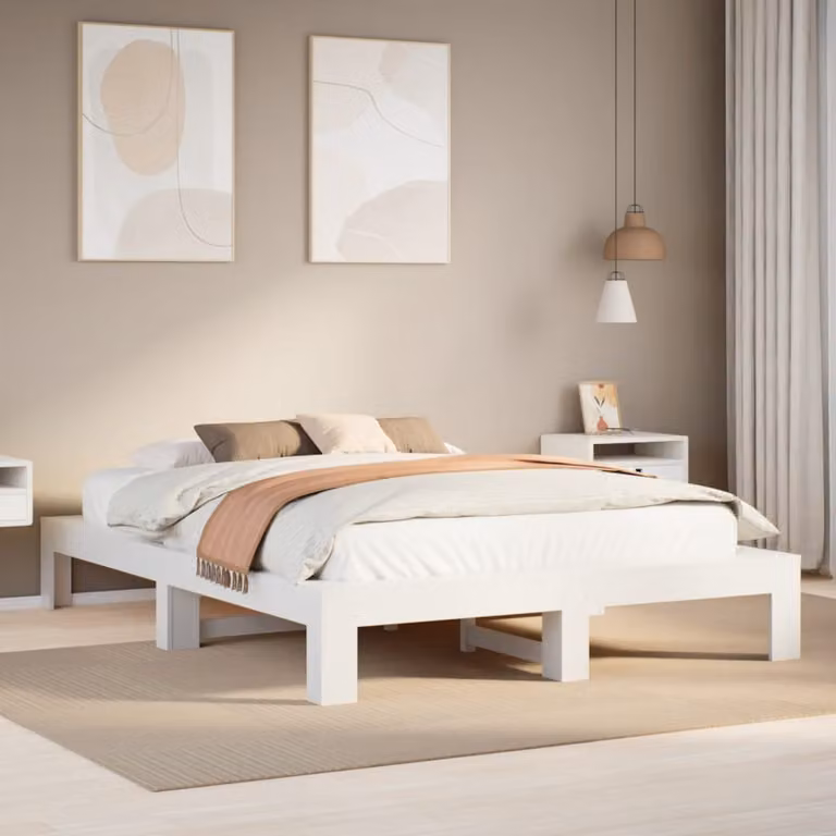 vidaXL Letto in legno massello di pino bianco con doghe piatte L/P/H: 221.5 x 160 x 31.5 cm