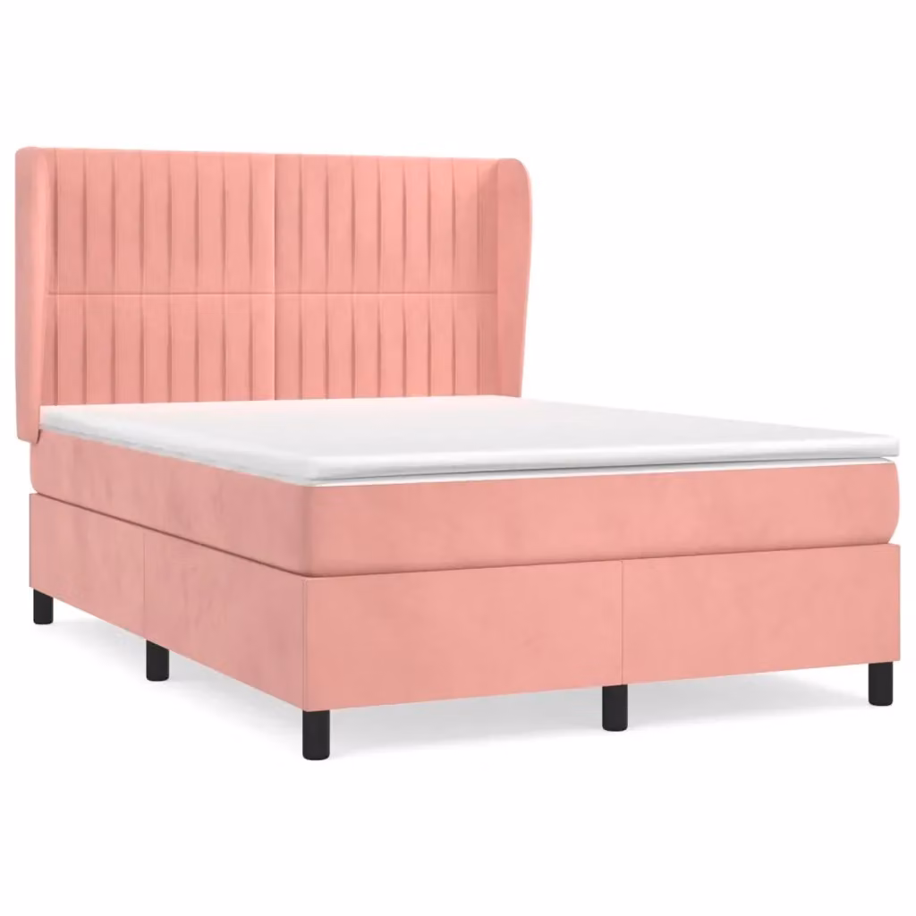 vidaXL Giroletto a Molle con Materasso Ibrido in Velluto Rosa e Bianco, L/P/H: 147 x 200 x 128 cm – 2