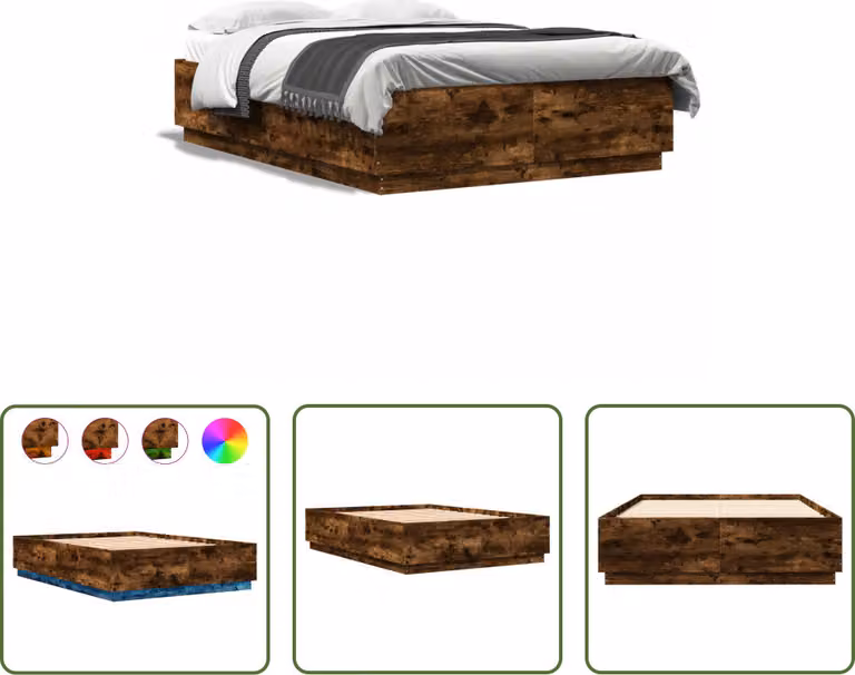 The Living Store Giroletto con LED rovere fumé 140x200 cm Materiale a base di legno