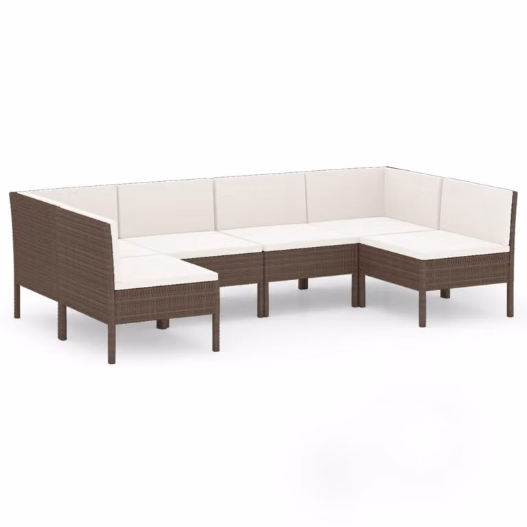 Set Divani da Giardino 6 pz con Cuscini in Polyrattan Marrone