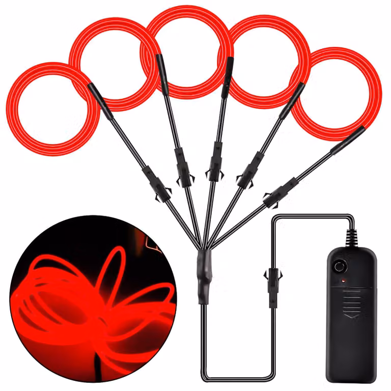 Kit di luci a LED, 5 metri di lunghezza, colore rosso, luci al neon, 3 modalità, alimentato a batteria