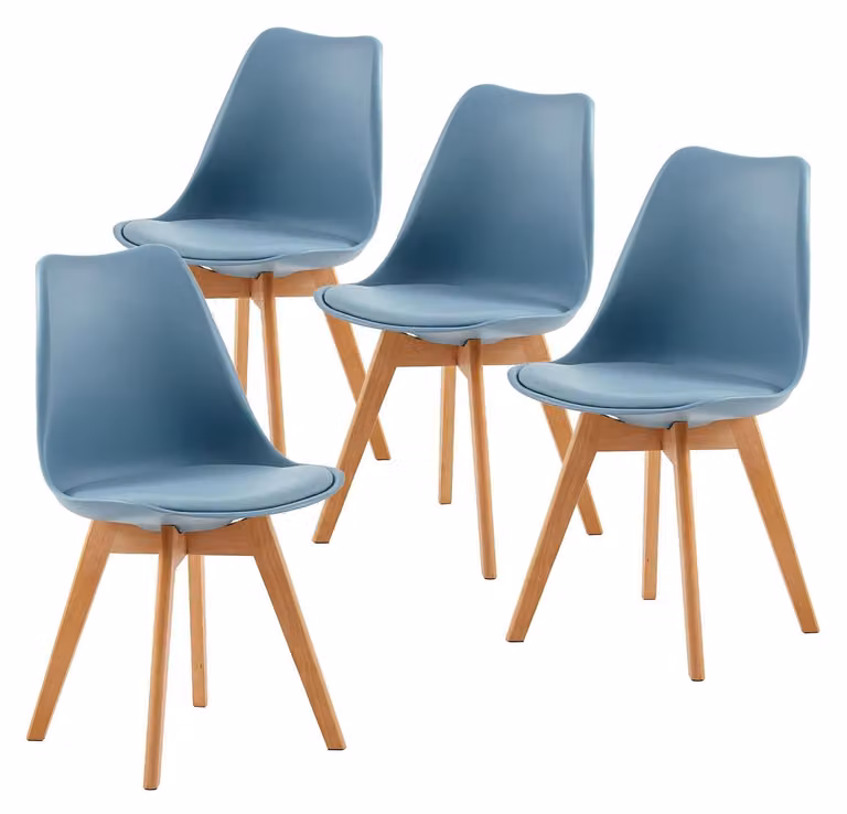 Set di 4 sedie da pranzo, stile scandinavo, seduta in ecopelle, legno di faggio, adatte per la sala da pranzo e la cucina