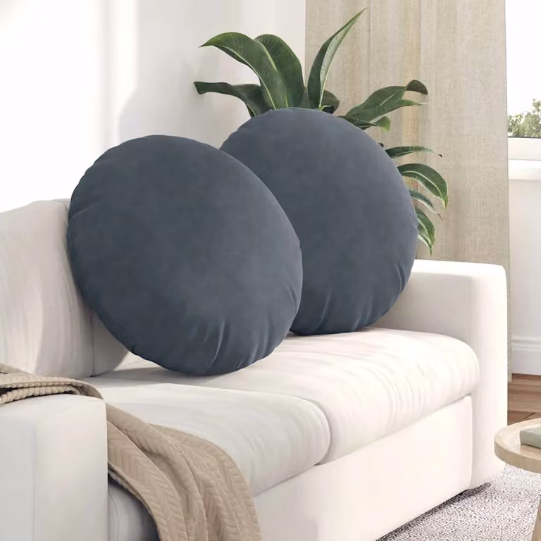 Set di 2 cuscini per seduta rotondi vidaXL in velluto grigio, Ø 60 cm x 21 cm